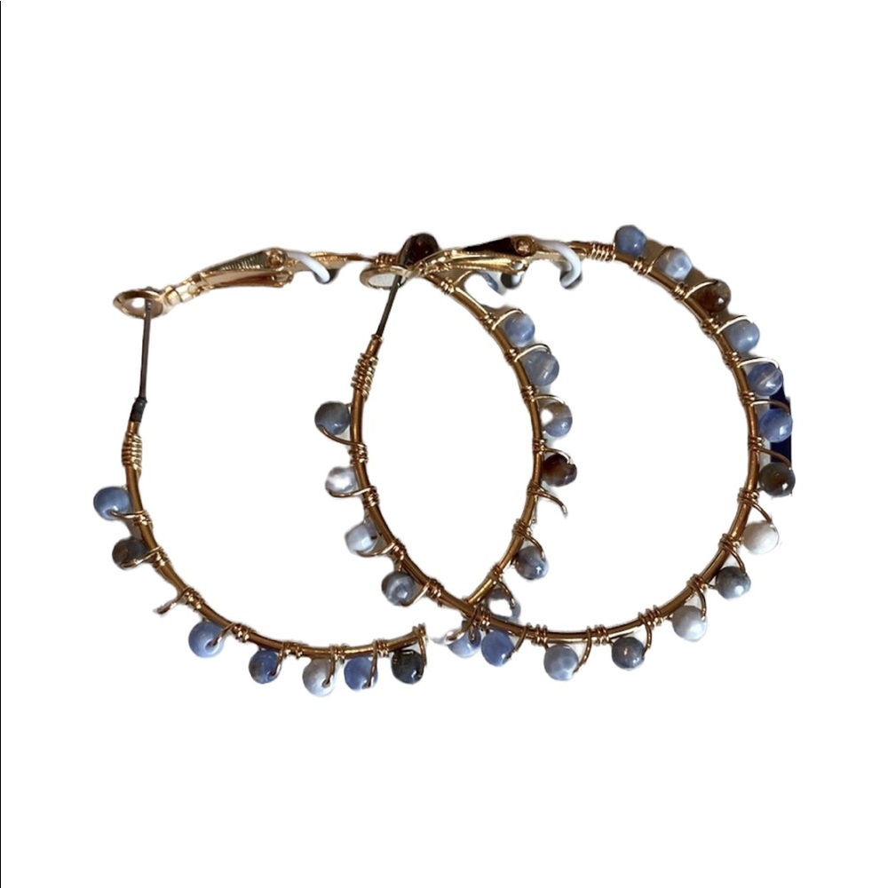 Boho Gold and Blue Stone Hoop Earrings